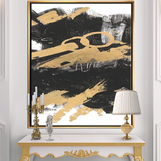 Designart - Gold and Black drift IV - Glam Canvas in Gold Frame